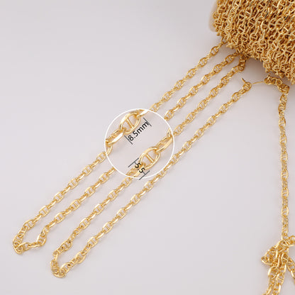 WT-BC203 18K Color Preserving Pig Nose Chain Copper Plated Real Gold Coffee Bean Ring Buckle Chain Bar DIY Necklace Loose