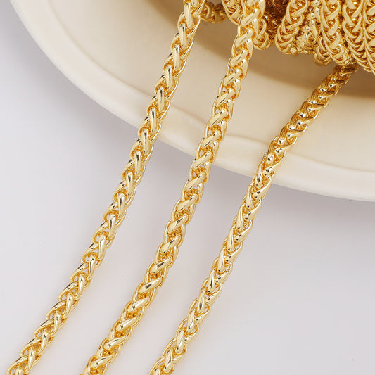 WT-BC205 Copper Plated Color Preserving Genuine Gold Cloth Chain Hollowed Out Lantern Chain Fried Dough Twists Woven Necklace