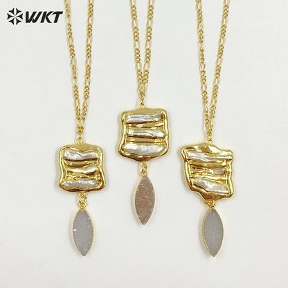 WT-JN397 Newest Elegant Style Natural Pearl And Gemstones Splicing Long Women Gold Necklaces For Party Matching Accessories
