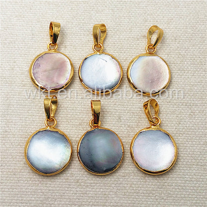 WT-P967 Charm Design 15mm Round Pearl Pendant with 24k Gold Plated,High Quality Pearl Pendant with Black Color Pearl Jewelry