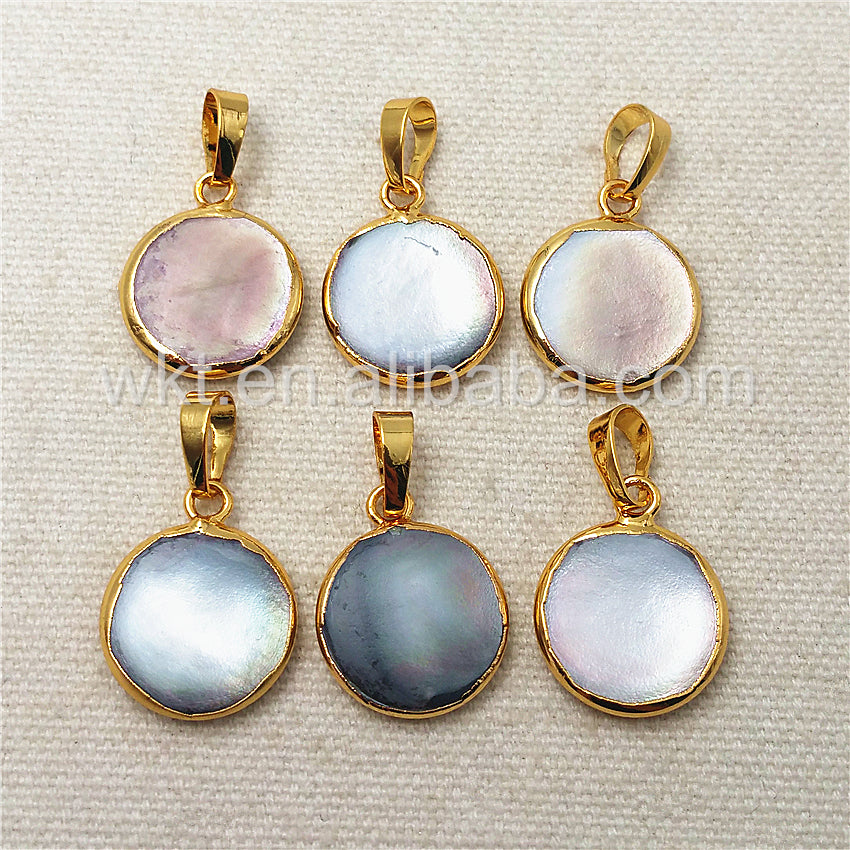 WT-P967 Charm Design 15mm Round Pearl Pendant with 24k Gold Plated,High Quality Pearl Pendant with Black Color Pearl Jewelry