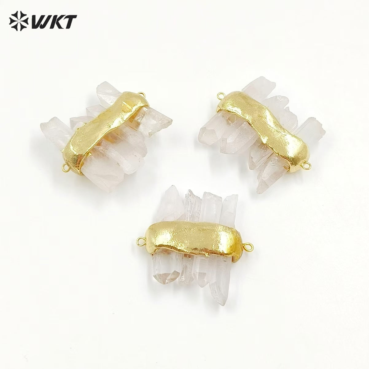 WT-P1612 WKT New Design Gold Electroplated Natural Crystal Quartz Pendant Lady Fashion Double Loops Stone Pendant