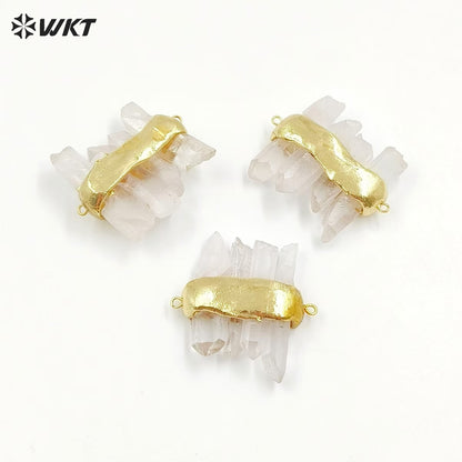 WT-P1612 WKT New Design Gold Electroplated Natural Crystal Quartz Pendant Lady Fashion Double Loops Stone Pendant
