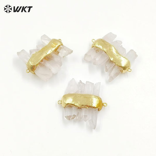 WT-P1612 WKT New Design Gold Electroplated Natural Crystal Quartz Pendant Lady Fashion Double Loops Stone Pendant