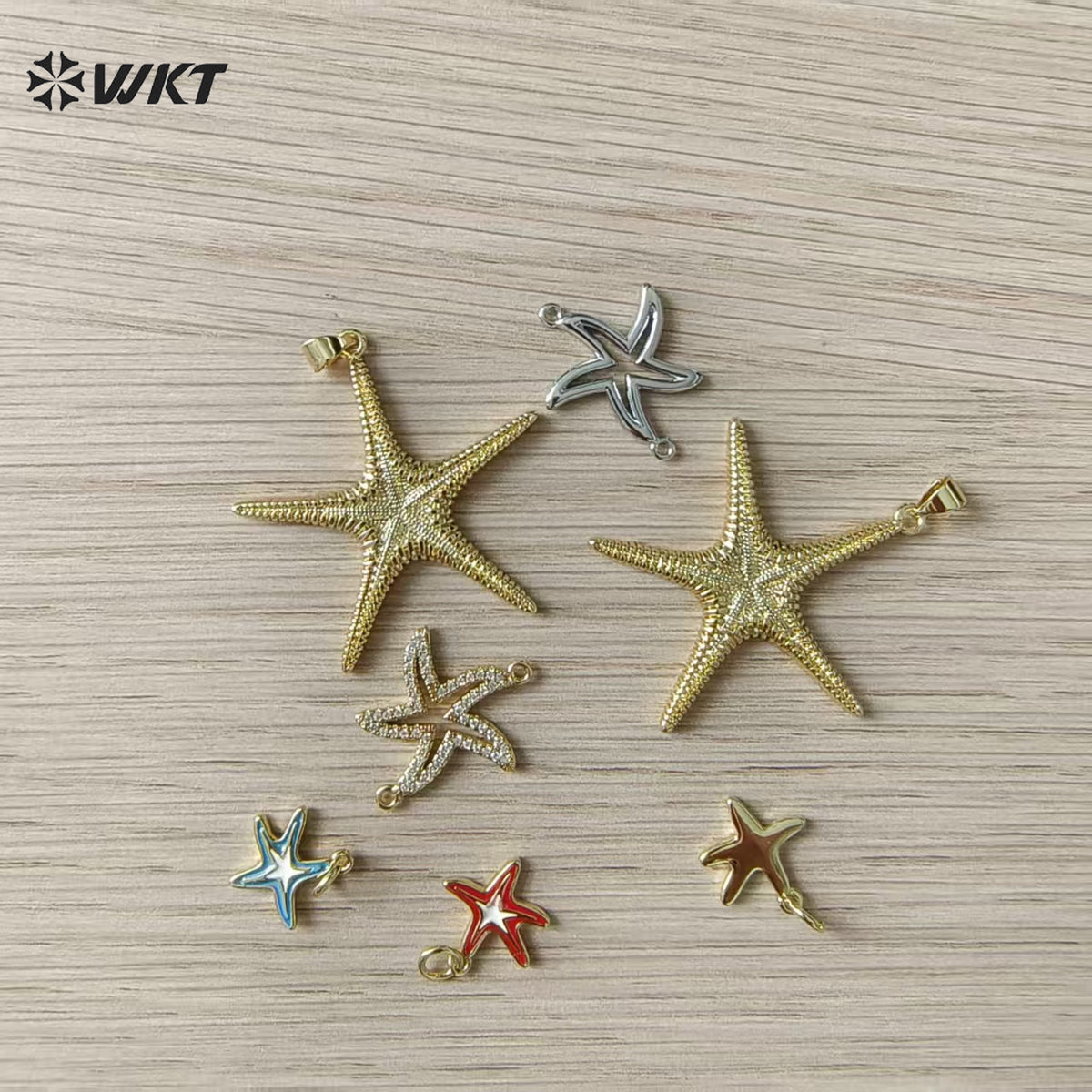 WT-MP323 New Sales Ocean Series 18K Gold Plated Yellow Brass Metal Starfish Shape Charms Pendant For DIY Jewelry Accessories