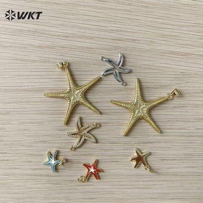 WT-MP323 New Sales Ocean Series 18K Gold Plated Yellow Brass Metal Starfish Shape Charms Pendant For DIY Jewelry Accessories