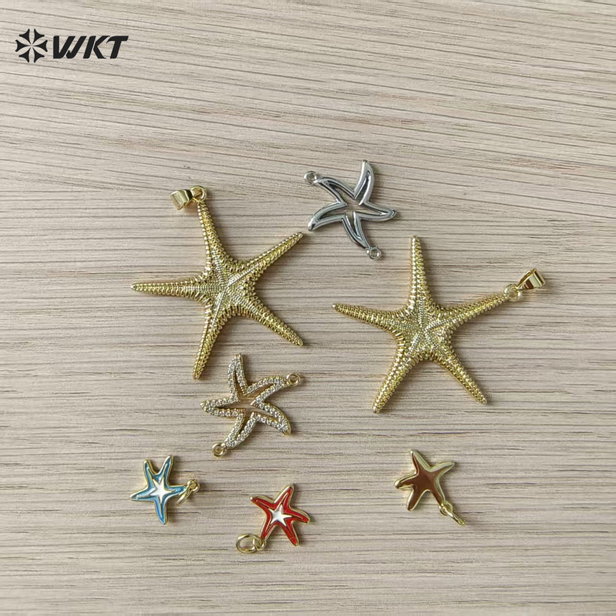WT-MP323 New Sales Ocean Series 18K Gold Plated Yellow Brass Metal Starfish Shape Charms Pendant For DIY Jewelry Accessories