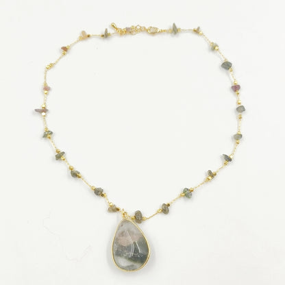 WT-N1434 Handmade Wire Wrapped Rosary Beads Trendy Romantic Chain Necklace Gemstone Casual Long Statement Necklace