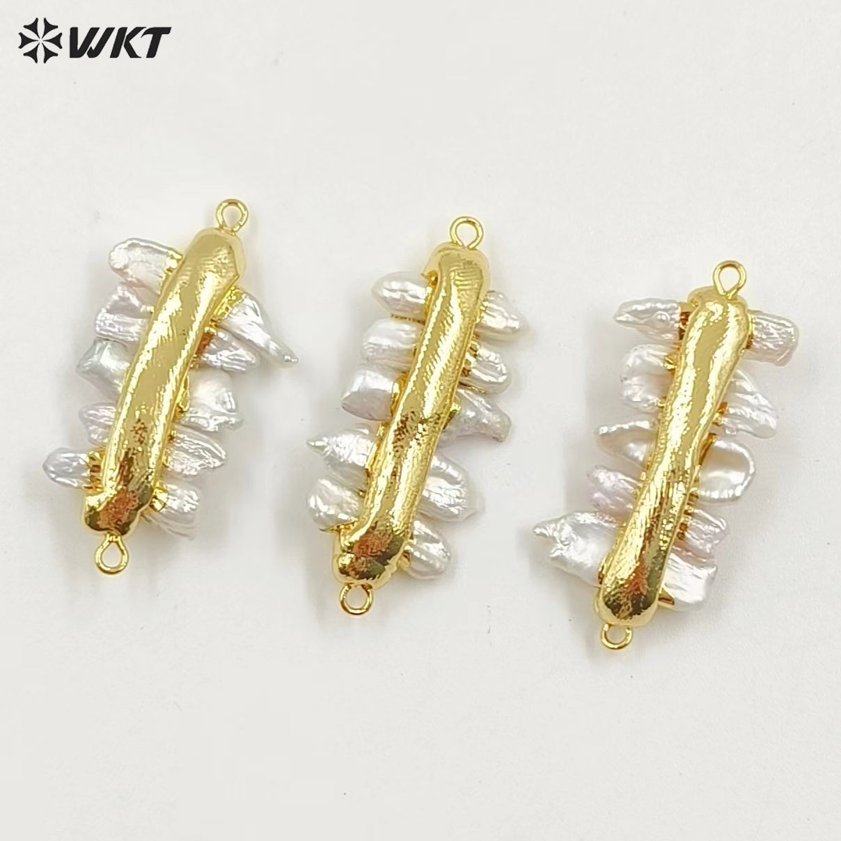 WT-JP039 Wholesale Tiny Stick Natural Freshwater Pearl Connector Charming Accessory With Gold Color Electroplated for Jewelry