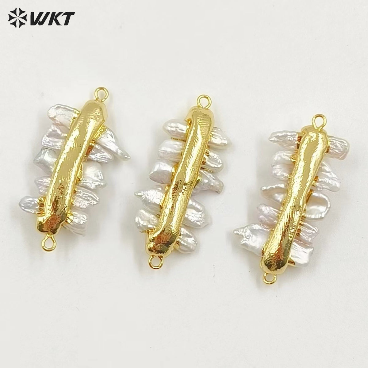 WT-JP039 Wholesale Tiny Stick Natural Freshwater Pearl Connector Charming Accessory With Gold Color Electroplated for Jewelry
