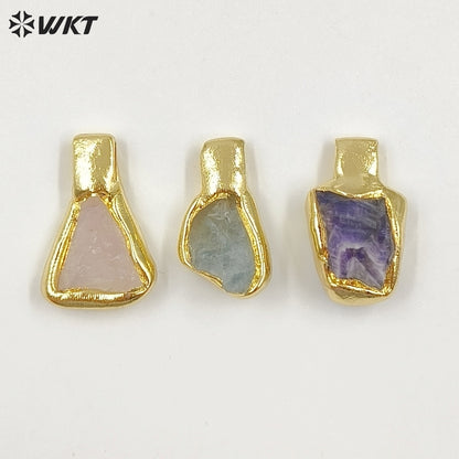 WT-P2035 Delicate Gold Plated Natural Quartz And Turquoise Irregular Little Stone Pendant For DIY Making Friend Gift Jewelry