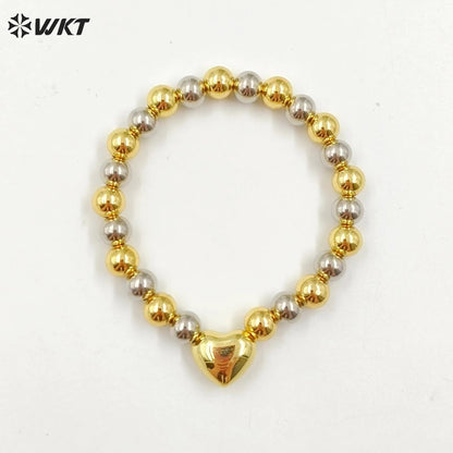 WT-JF342 New Design 18K Real Gold Plated Gold and Silver Round Metal Beads Bracelet in Flexiable for Women