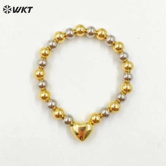 WT-JF342 New Design 18K Real Gold Plated Gold and Silver Round Metal Beads Bracelet in Flexiable for Women