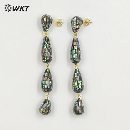 WT-MPE189 Amazing Gorgeous Natural White And Abalone Shell Gold Long Earrings For Female Party Wearing Jewelry Accessory