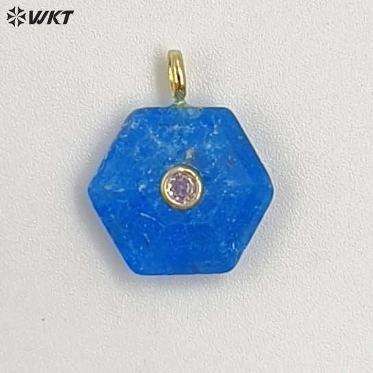 WT-P2060 Popular Trendy Round Zircon And Various Natural Gemstones Geometric Hexagon Pendants For Lady Necklace Handmade Jewelry