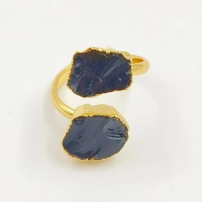 WT-R506 WKT Exclusive Design Double Natural Raw Gemstone Ring Women 18k Gold Plated Quartz Stone Birthday Gift