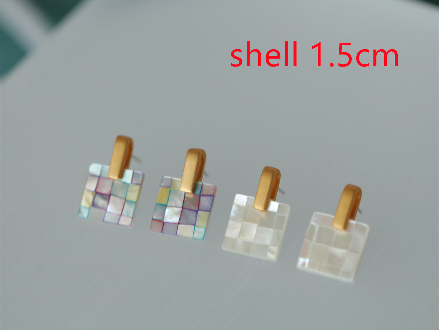 WT-MPE185 Exquisite Simple White And Colorful Splicing Square Mabe Shell Gold Earrings For Female Friends Jewelry Gift