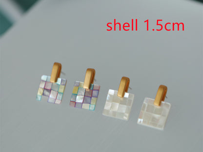 WT-MPE185 Exquisite Simple White And Colorful Splicing Square Mabe Shell Gold Earrings For Female Friends Jewelry Gift