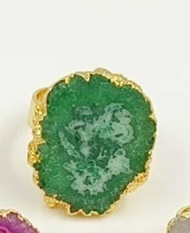 WT-R300 New Arrival Colorful Druzy Agate Rings 24K Gold Plated Rings Multi-color Optional New Design Rings