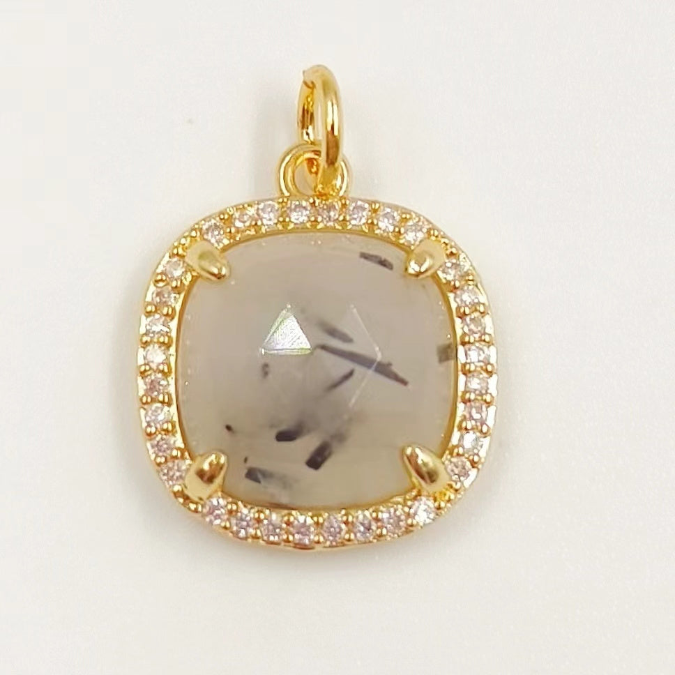 WT-MP268 Newest Vintage Style Ball Shaped Cubic Zircon Stone for Bracelet Design Women Gold Bezel Square Shaped Pendant