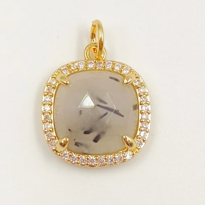 WT-MP268 Newest Vintage Style Ball Shaped Cubic Zircon Stone for Bracelet Design Women Gold Bezel Square Shaped Pendant