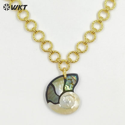 WT-JN398 Wonderful Design Gold Electroplated Thick And Thin Chain Splicing With Shell Pendant Necklaces As Women Fashion Jewelry