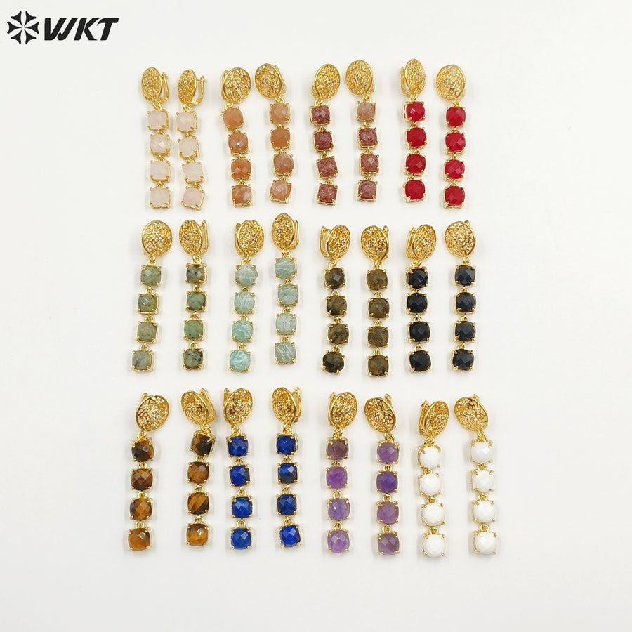 WT-E737 Amazing Colorful Elegant Natural Gemstone Long Charming Earrings Women Pendant Earrings