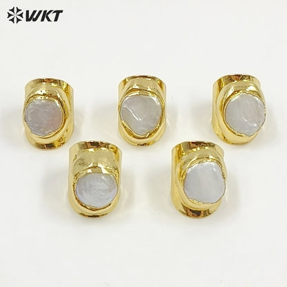 WT-R328 Classic Unique Each One Is Different Shell Jewelry in Gold Plated Adjustable Women's Fine Natural Freshwater Pearl Rings