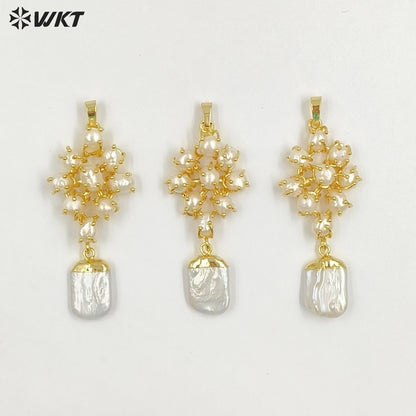 WT-JP456 Exclusive Elegant Design Gold Electroplated Multi Natural Freshwater Pearl Pendants For Lady Gift Making Accessory
