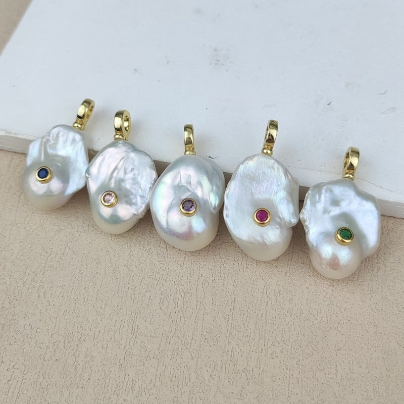 WT-JP529 Good Qualify Colorful Zircon And Natural Pearl Gold Pendant For Women Elegant Fashion Style Earrings Jewelry Making