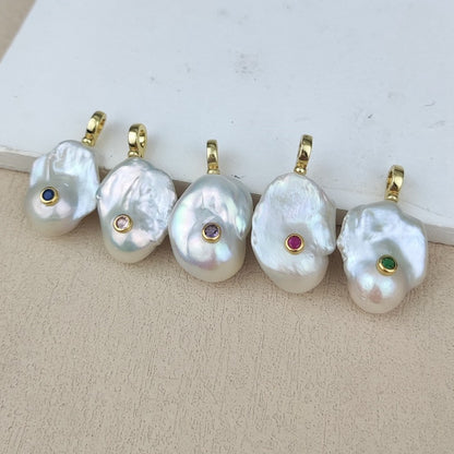 WT-JP529 Good Qualify Colorful Zircon And Natural Pearl Gold Pendant For Women Elegant Fashion Style Earrings Jewelry Making