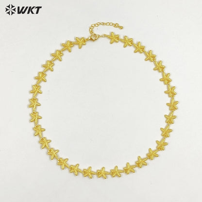 WT-JFN44 Newest Women Romantic Style Metal Yellow Brass Gold Plated Sea Star And Shell Shape Necklace Party Wearing Jewelry