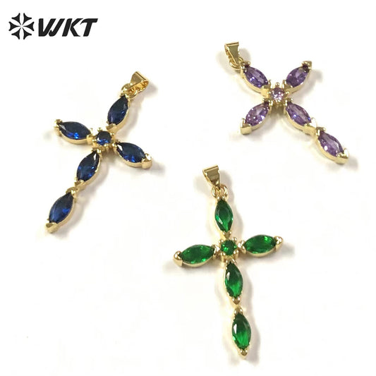 WT-MP245 Elegant Temperament Pendant Cross Water Drop Pendant Texture Jewelry Necklace Accessories Cubic Zircon Pendant