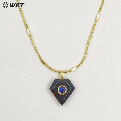 WT-N1508 Wonderful 18K Gold Plated Zircon Labradorite Natural Gemstone Diamond Shape Pendant Necklace As Women Fashion Accessory
