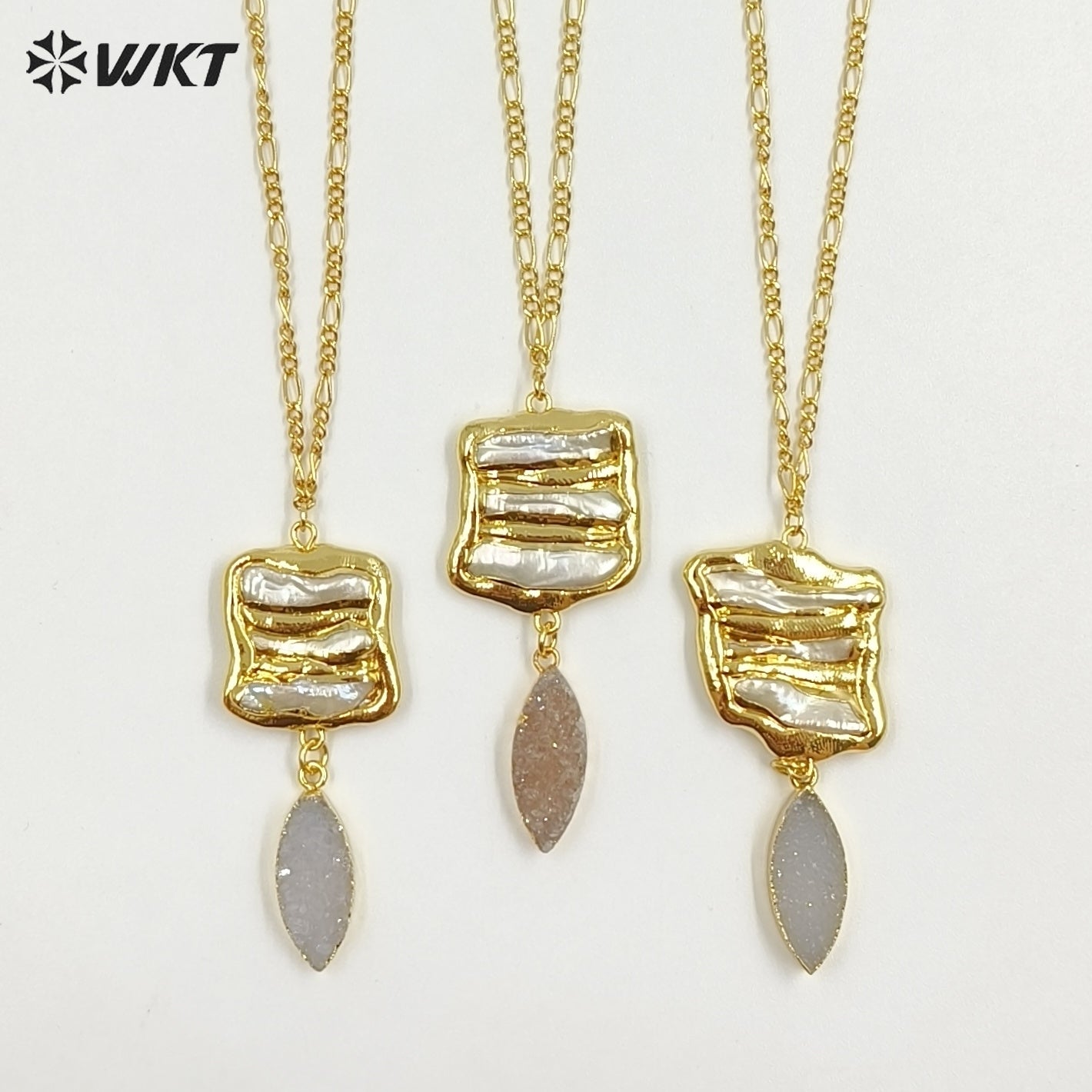 WT-JN397 Newest Elegant Style Natural Pearl And Gemstones Splicing Long Women Gold Necklaces For Party Matching Accessories