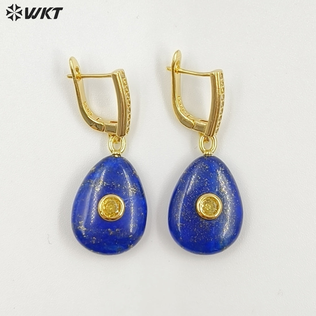 WT-E798 Beautiful Classic Gold Plated Natural Gemstones Setting In Zircon Waterdrop Shape Earrings As Lady Daily Decoration
