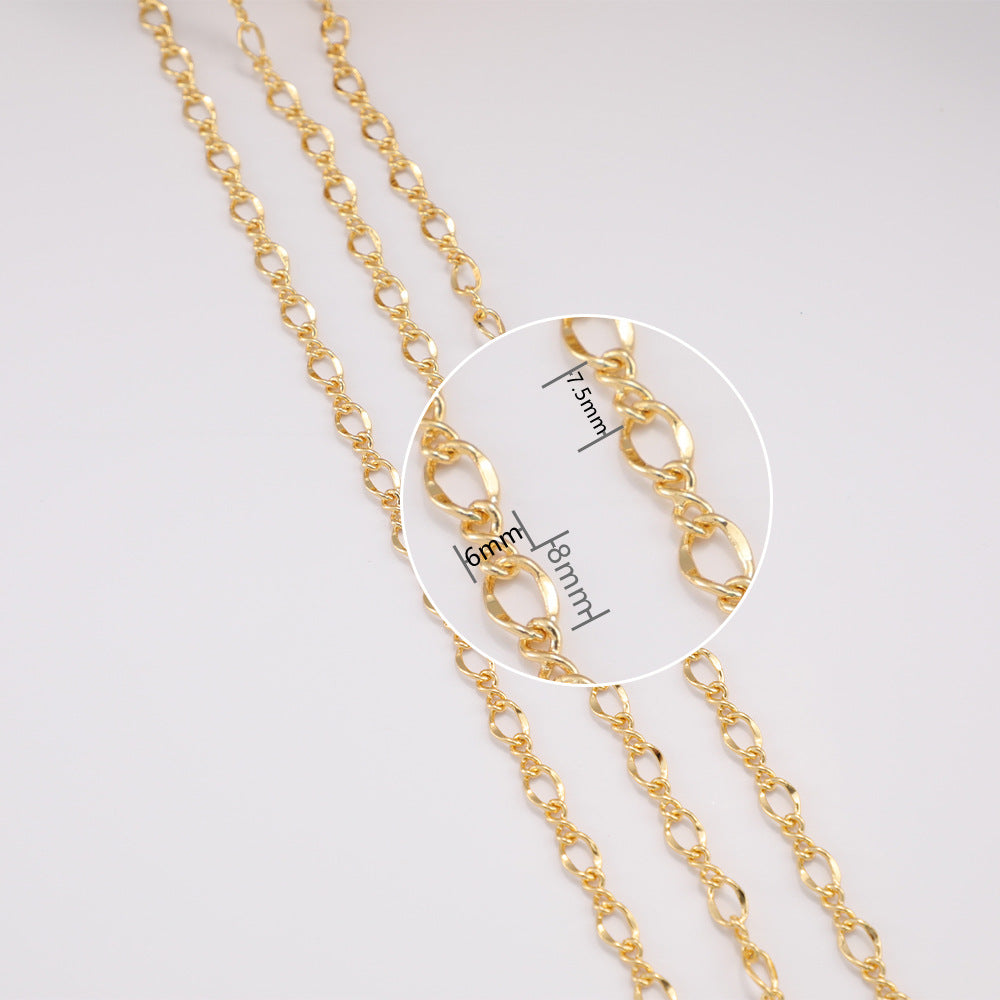 WT-BC204 Copper Plated 18K 18K Gold Wrapped Lip Chain 8-shaped Twist Chain DIY Twist 8-Shaped Curved Cut Sweater Chain