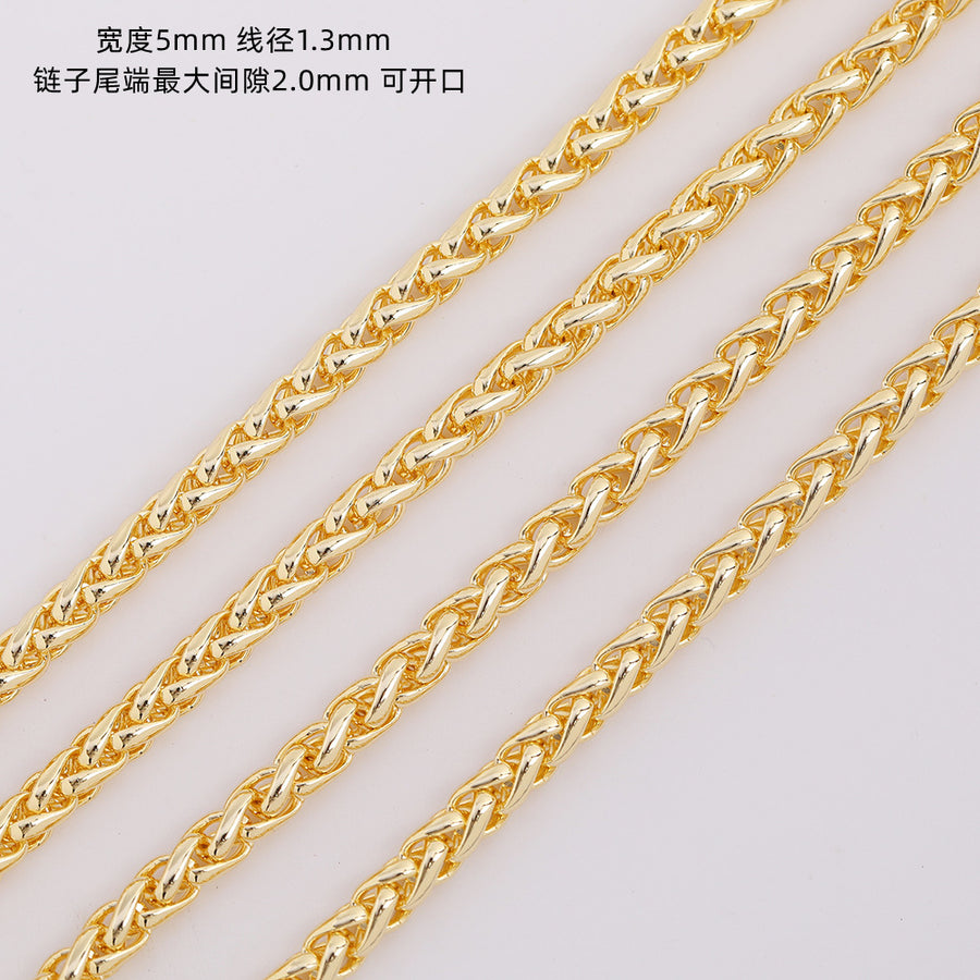 WT-BC205 Copper Plated Color Preserving Genuine Gold Cloth Chain Hollowed Out Lantern Chain Fried Dough Twists Woven Necklace