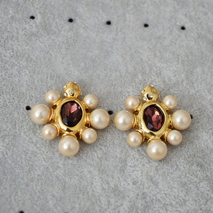 WT-MPE112 European and American Retro Exaggerated Baroque Turtle Shape Inlaid with Pearl Flowers 925 Silver Needle Earrings