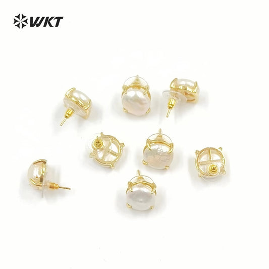 WT-MPE079 Wholesale Gold Plated Natural MOP Shell Earring Women Crescent Horn Earring for Wedding or Office Blue Kyanite& Pearl