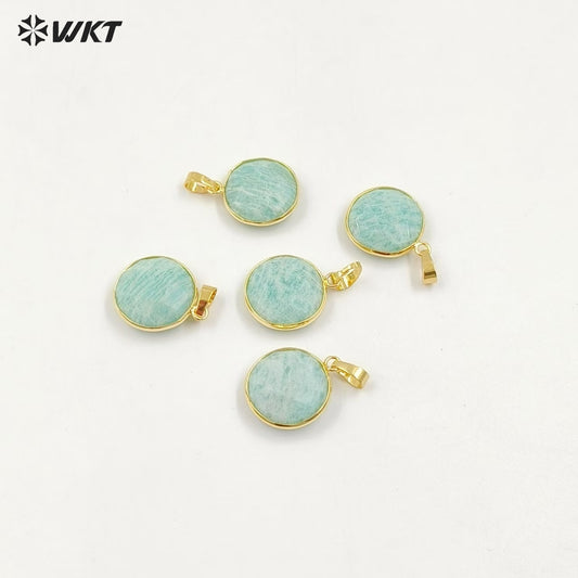 WT-P1525 Gold Plated Amazonite Round Pendant Wholesale Classic Women Charming Jewelry Natural Amazonite Pendant