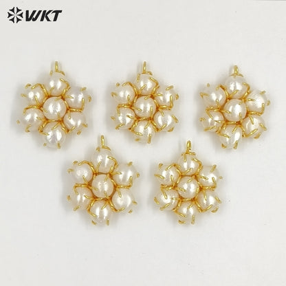 WT-JP489 Beautiful 18K Gold Plated Natural Freshwater Pearls Decorated Flower Shape Pendant For Female Necklaces Making