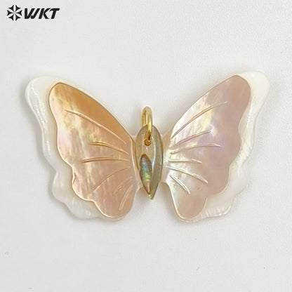 WT-JP458 Popular Exquisite Gold Plated Colorful Natural Shell Butterfly Shape Pendants For Women Charm Necklace DIY Design