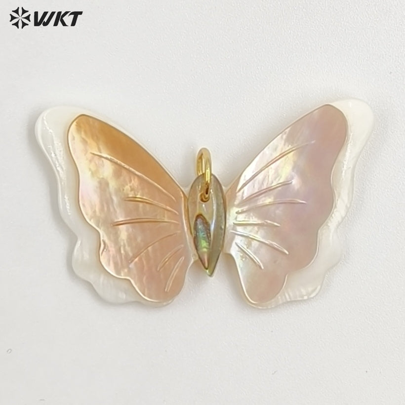 WT-JP458 Popular Exquisite Gold Plated Colorful Natural Shell Butterfly Shape Pendants For Women Charm Necklace DIY Design