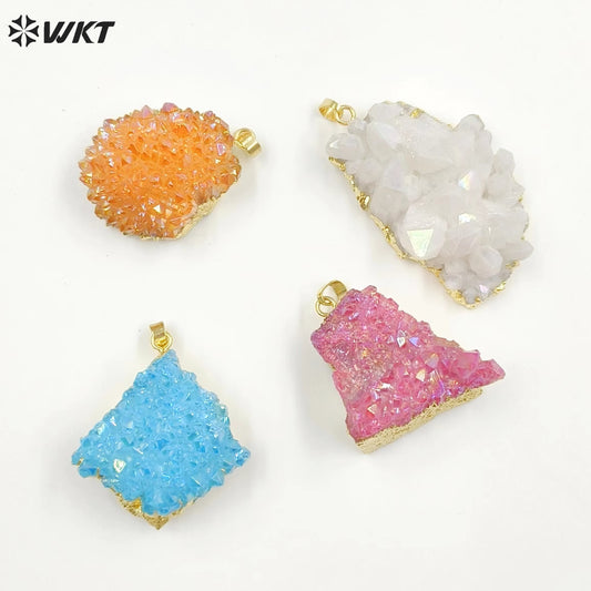 WT-P1917 New Precious Lovely Natural Aura Cluster Quartz White Crystal Colorful Amazonite Stone Pendants