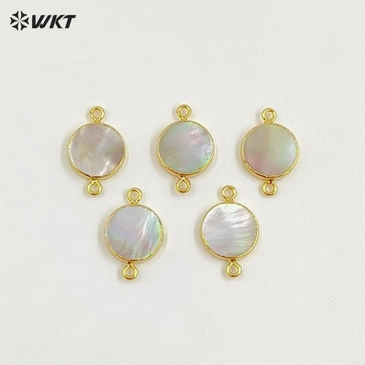 WT-C153 Wholesale Natural Round Freshwater Black Pearl Connector With 24k Real Gold Plated Jewelry,Fashion Black Pearl Connector