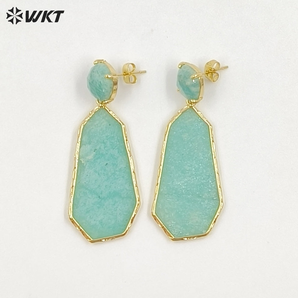 WT-E826 Factory Wholesale Gold Plated Colorful Natural Gemstones Long Earrings For Female Party Wearing Jewelry Accessory