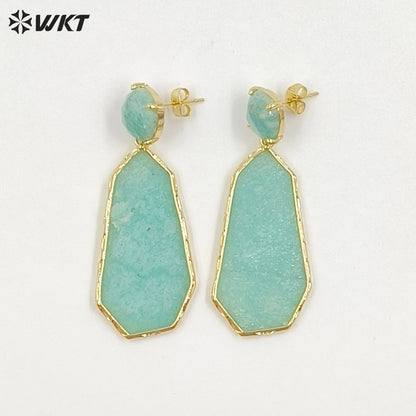 WT-E826 Factory Wholesale Gold Plated Colorful Natural Gemstones Long Earrings For Female Party Wearing Jewelry Accessory