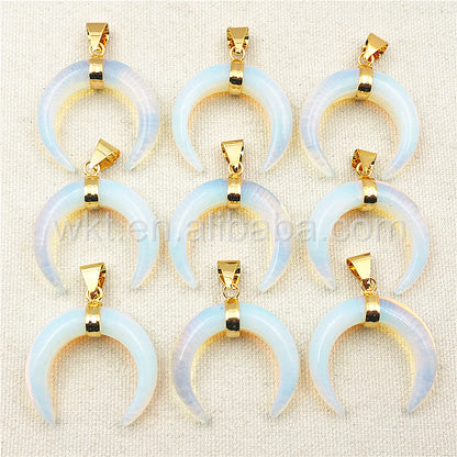 WT-P986 Amazing Natural Crescent Opal Pendant,Beautiful 10*35mm Raw Opal Stone Pendant With 24k Real Gold Plated Loop