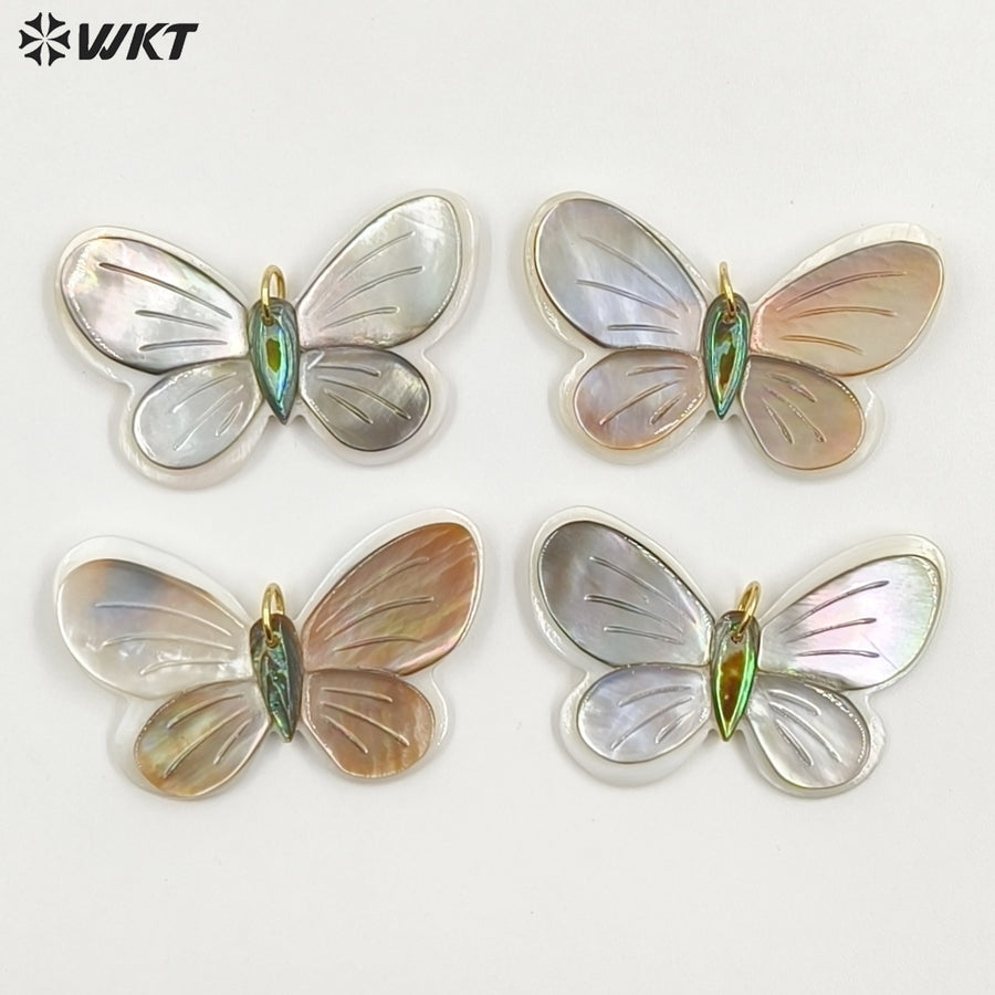 WT-JP463 Lovely Pretty Design Natural Shell Hand Carved Butterfly Shape Gold Pendant As Friends Birthday Gift Jewelry DIY